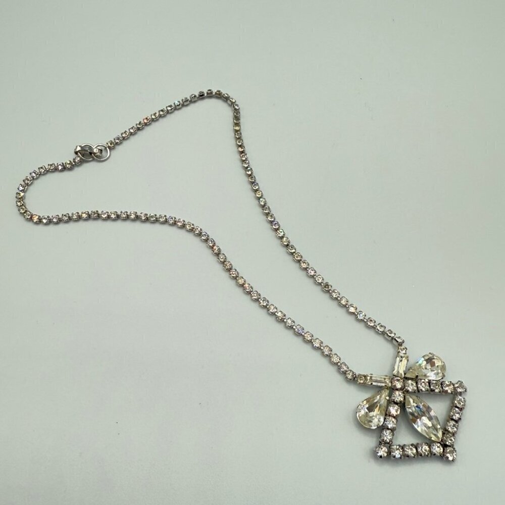 Rare 1940s Old Hollywood Vintage Rhinestone Necklace Signed Jayflex Sterling - Picture 2 of 10
